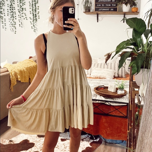 Urban Outfitters Dresses & Skirts - Silence + Noise Urban Outfitters Knee Length Ruffle Dress Size Small Beige Boho